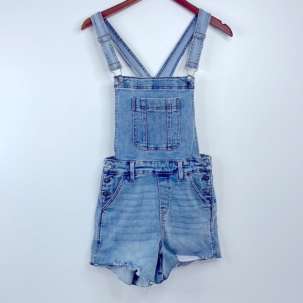 Judy Blue Distressed Hem Denim Overall Shorts JB150077 Small